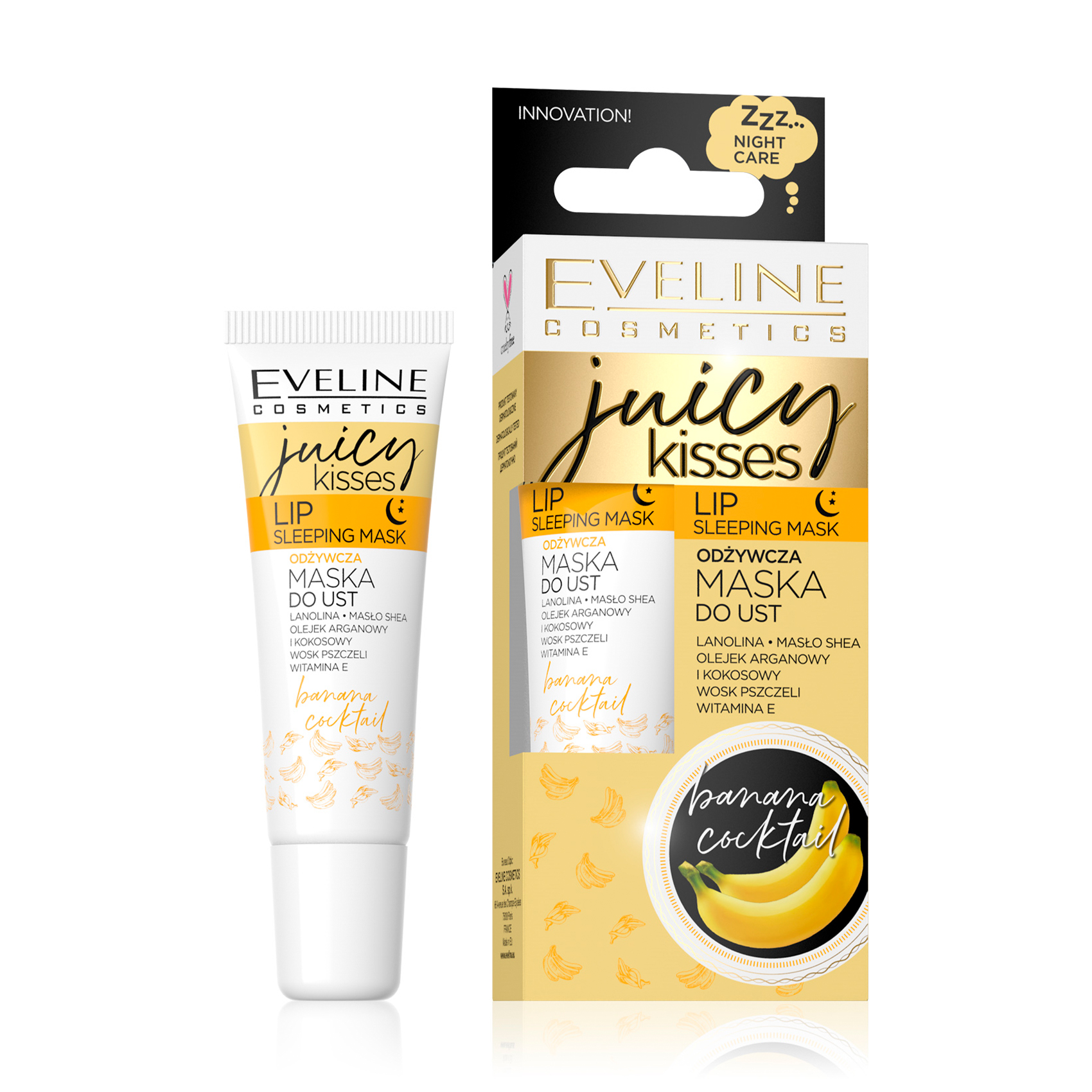 Нічна живильна маска для губ Eveline Cosmetics Juicy Kisses Banana Cocktail Lip Balm Банановий коктейль, 12 мл